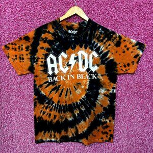 AC/DC Back in Black Spellout Heavy Metal Halloween Tie Dye Large